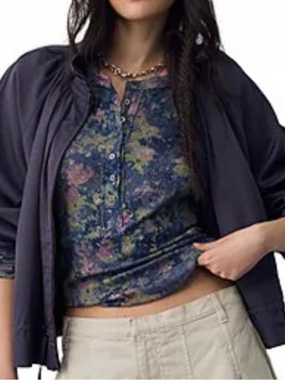 NWT🌷Free People Jamie Floral Print V-neck Long Sleeve Henley Top